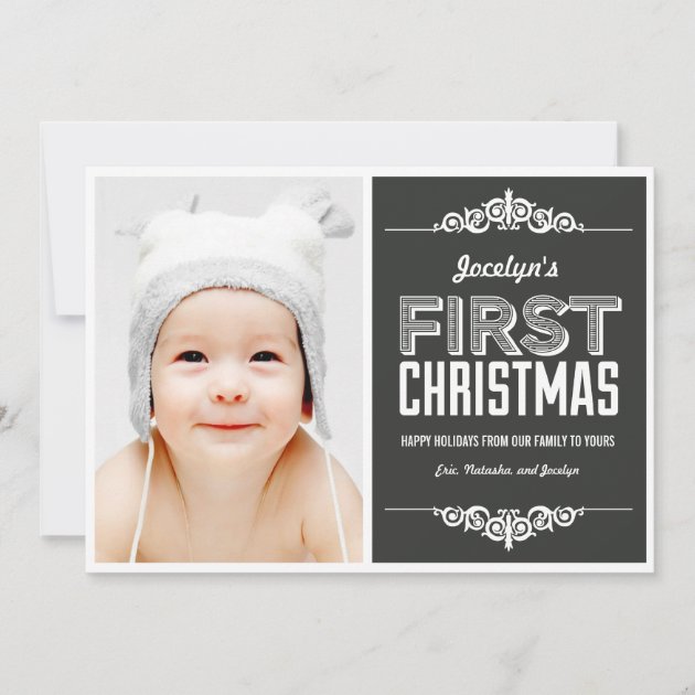 Baby's First Christmas Holiday Cards - Charcoal