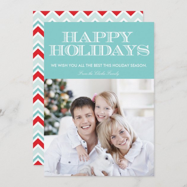 Happy Holidays Blue Chevron Photo Card