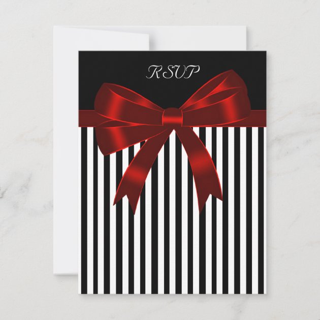 Black Stripe Red Bow Wedding RSVP Card