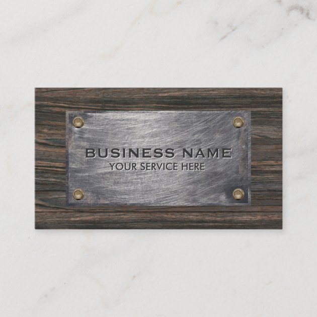 Construction Builder Wood & Metal Professional Business Card (front side)
