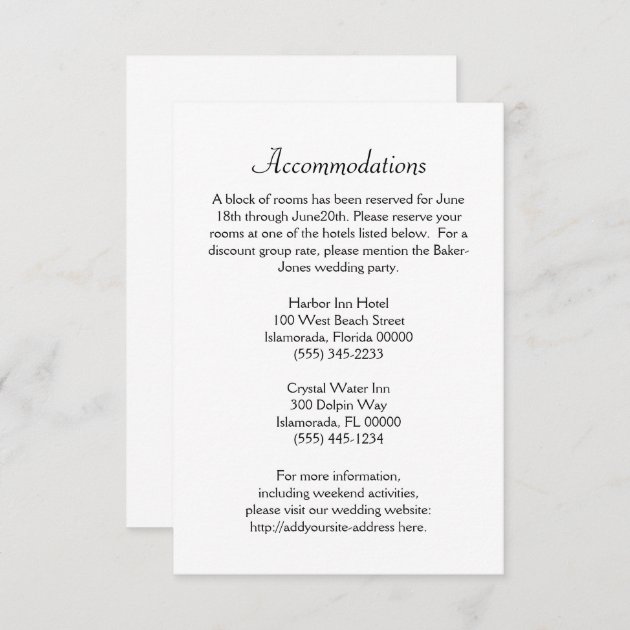 Reservations And Accommodations Wedding Cards