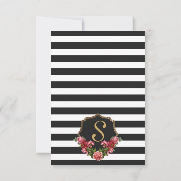 Roses Stripes And Gold Thank You Cards