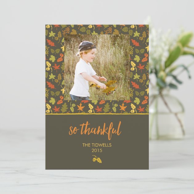 So Thankful Leaf Pattern Thanksgiving Photo Card