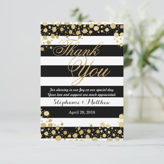 Elegant Modern Faux Gold Splatters And Stripes Thank You Card