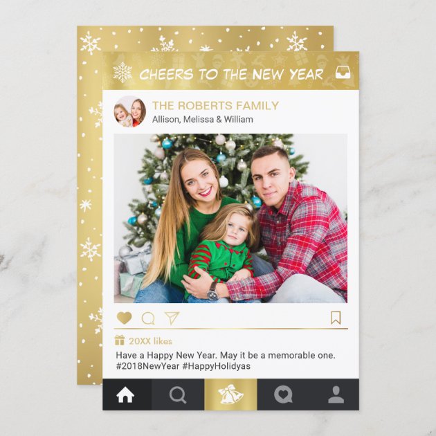 Happy New Year Gold Instagram Frame Photo Holiday Card
