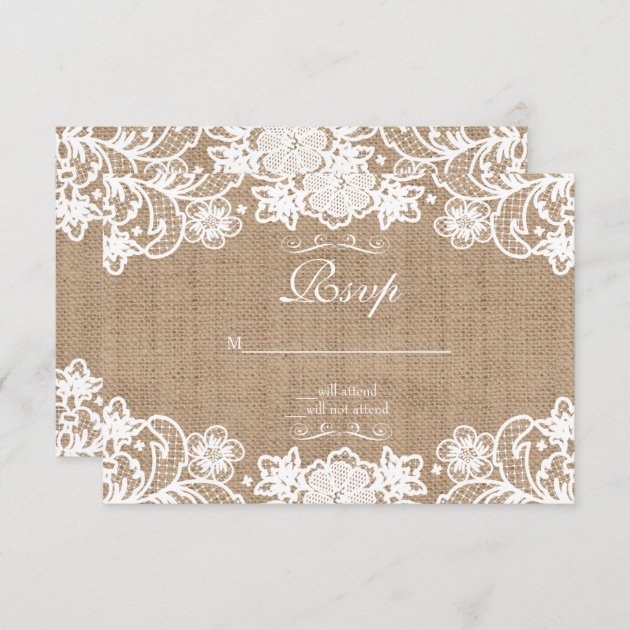 Rustic Country Burlap Lace Wedding RSVP