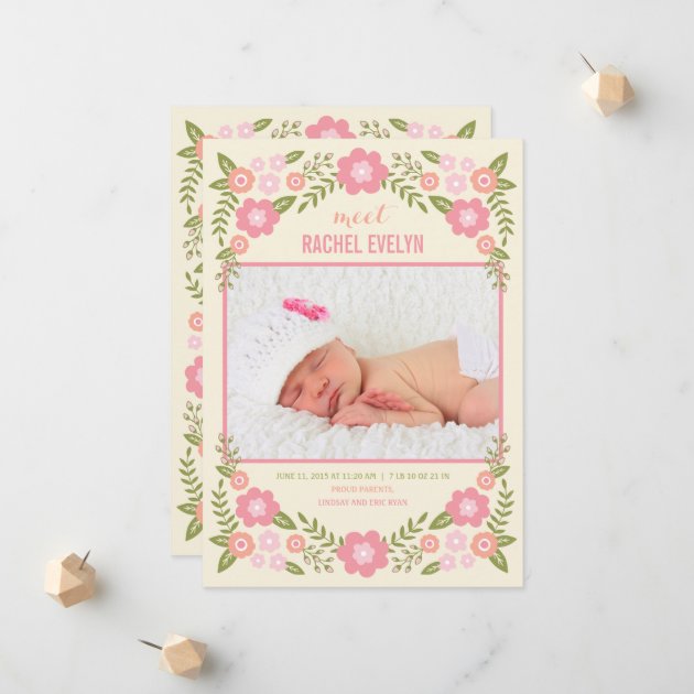 Darling Blooms Birth Announcement - Cream