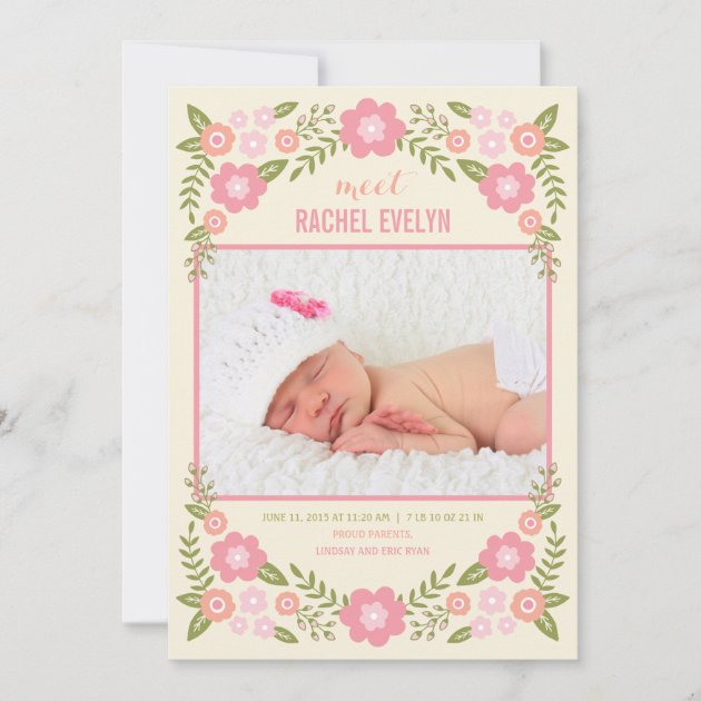 Darling Blooms Birth Announcement - Cream