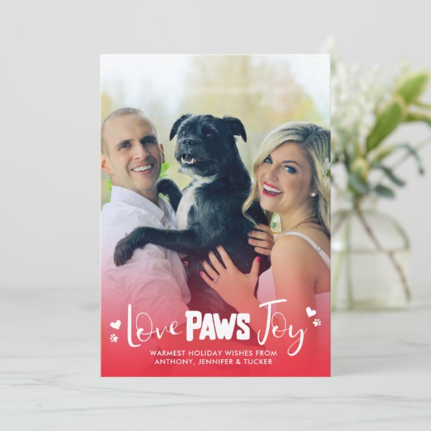 Love Paws Joy - Red & White - Pets Christmas Photo Holiday Card