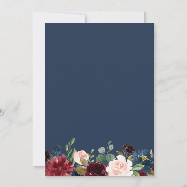 Burgundy Floral Navy Blue Wedding Place Setting Thank You Card