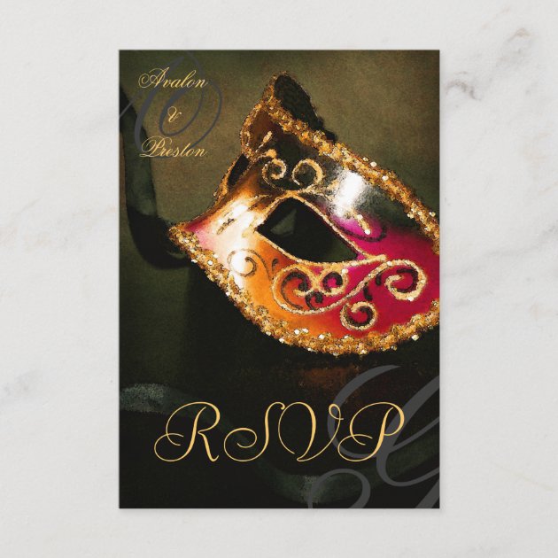 Gold Swirl Masquerade Mask RSVP Invitation