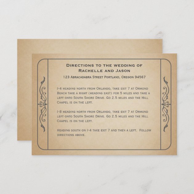 Vintage Wedding Ticket Driving Directions Enclosure Card