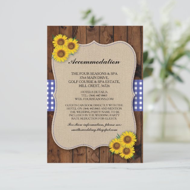 Sunflower Accommodation Burlap Blue Wedding Cards