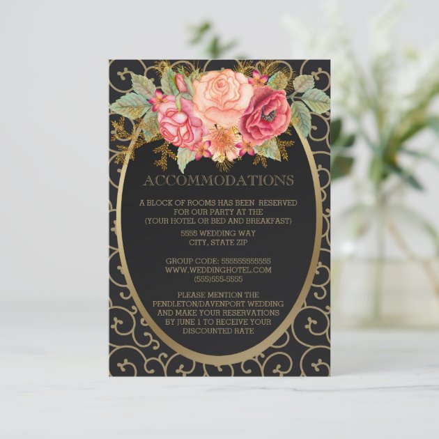 Black Gold W/ Pink Red Roses Accommodations Enclosure Card