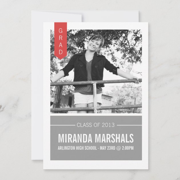 Red & Gray Photo Graduation Announcements