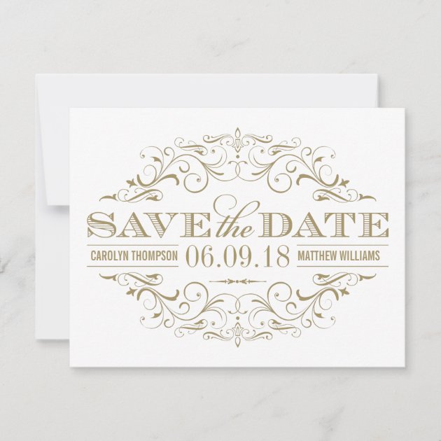 Save the Date | Antique Gold and White Flourish