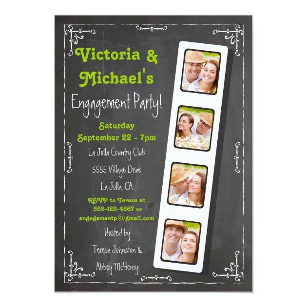 Chalkboard Film Strip Engagement Party Invitations