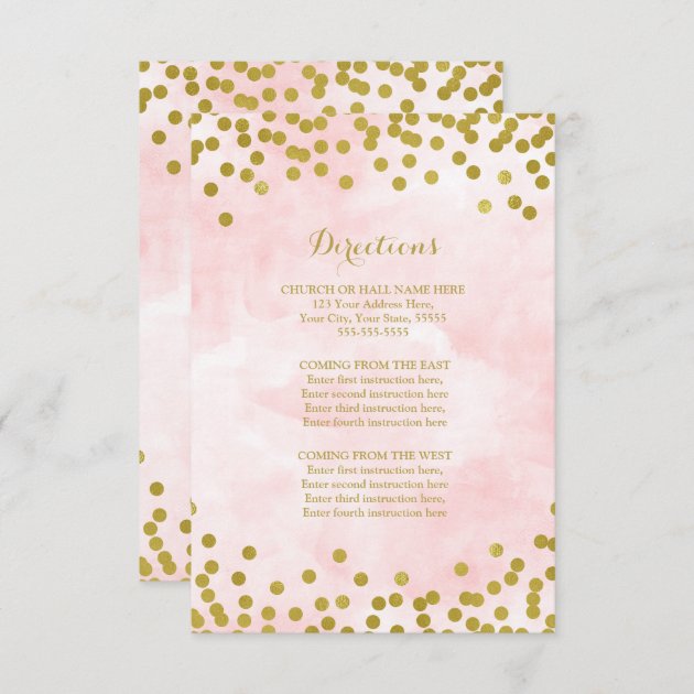 Pink Watercolor Gold Dots Wedding Direction Insert