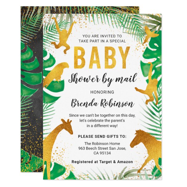 Baby Shower By Mail Boy Gold Jungle Animals Safari Invitation