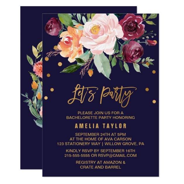 Autumn Floral With Wreath Backing Let's Party Invitation