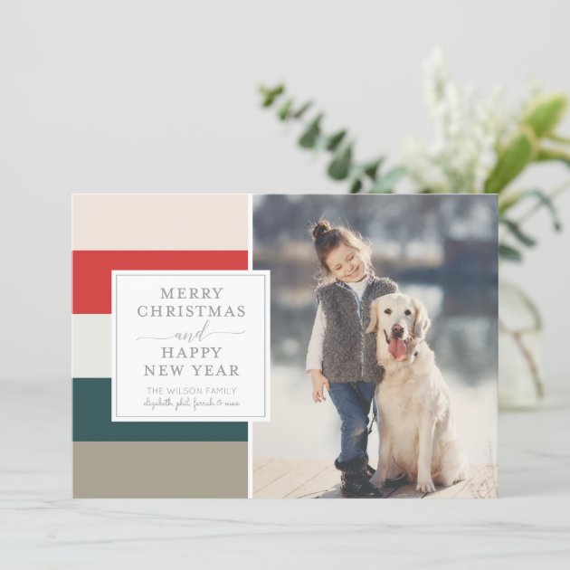 Muted Stripes Merry Christmas Photo Card