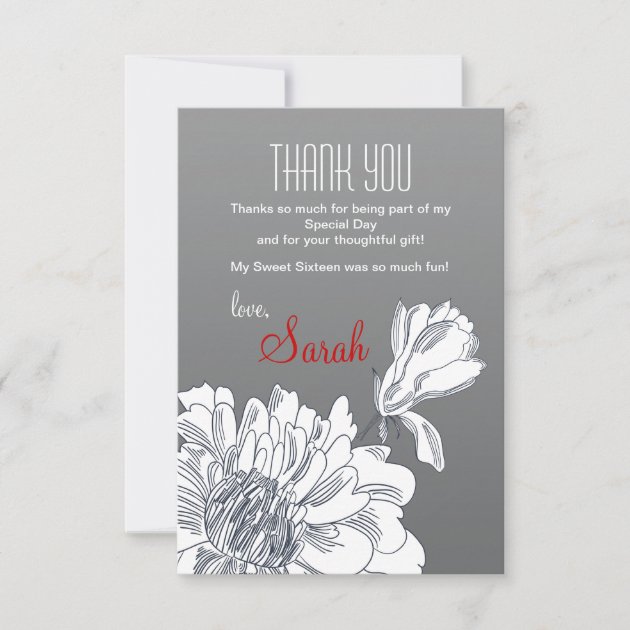 Black and White Floral Thank You Card