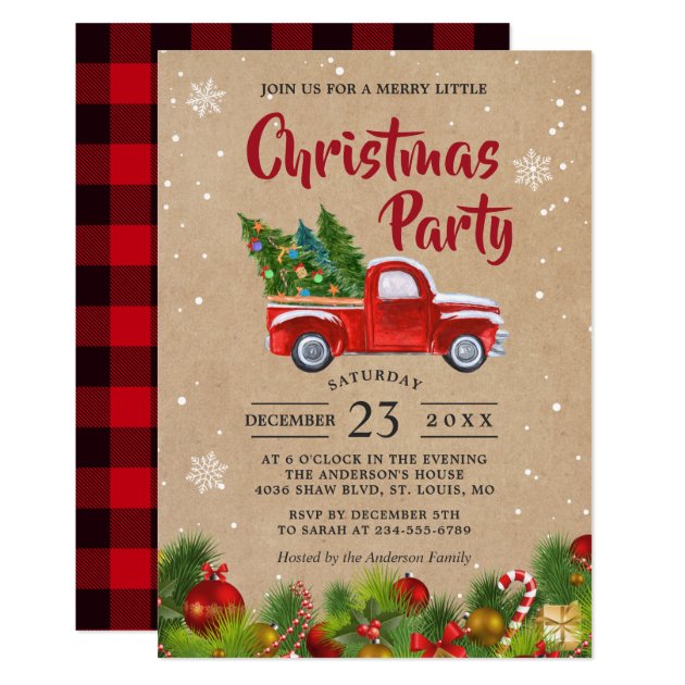 Christmas Truck A Merry Little Christmas Party Invitation