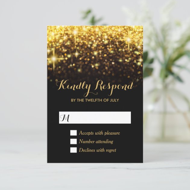 Gold Glitter Glamour Sparkling RSVP Respond Card