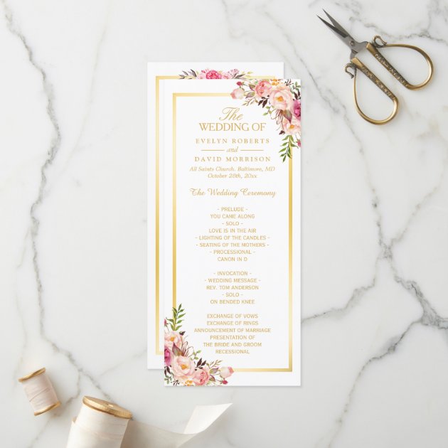 Elegant Chic Gold Frame Floral Wedding Program