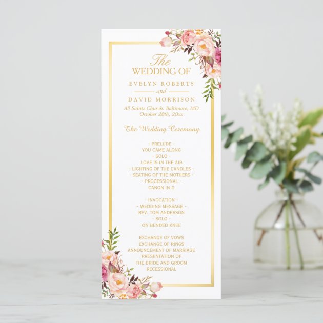 Elegant Chic Gold Frame Floral Wedding Program