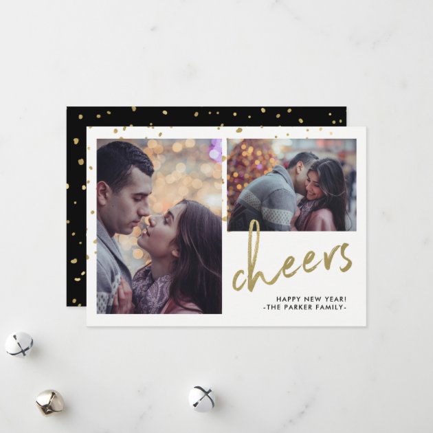 Sparkling Cheer | Happy New Year Two Photo Holiday Card