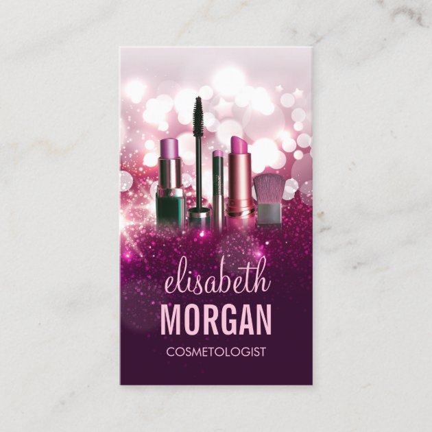 Makeup Artist Cosmetician - Pink Beauty Glitter Business Card (front side)