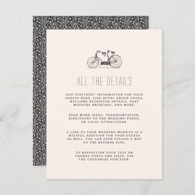 Vintage Tandem Bicycle Wedding Guest Details Card