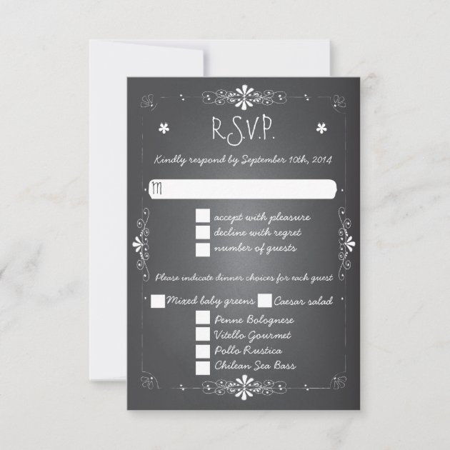 Chalkboard Wedding RSVP Response Card w Dinner