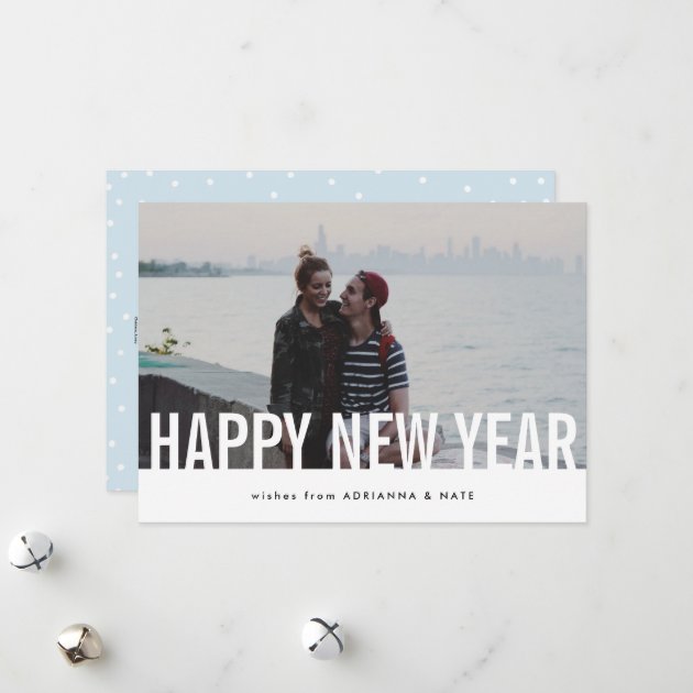 Simple Casual Chic Happy New Year Photo Holiday Card