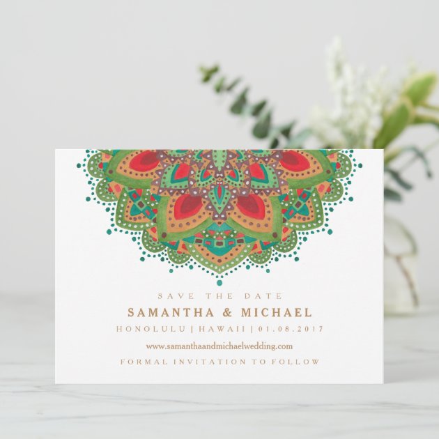 The Green Mandala Wedding Save The Date Card