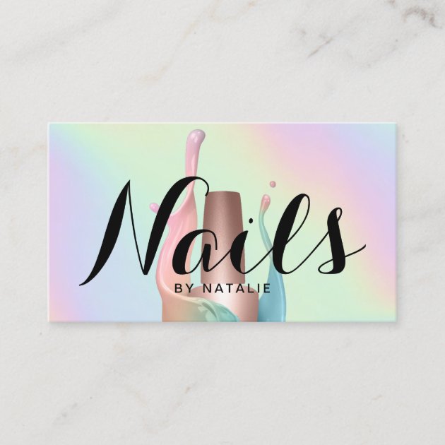 Nail Salon Polish Manicurist Pastel Holographic Business Card (front side)
