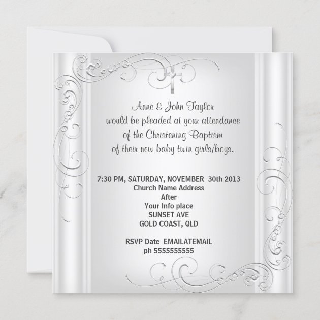 Twin Baby Girl Or Boy Christening Baptism White Announcement
