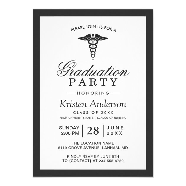 Caduceus Symbol Medical School Graduation Party Invitation