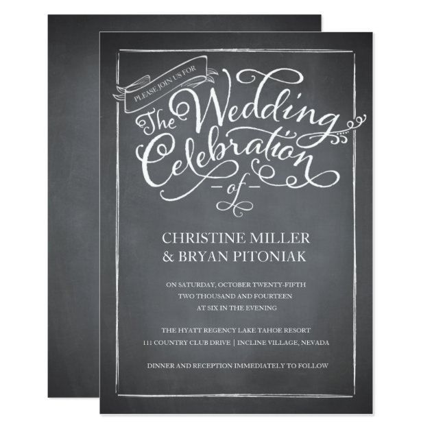 Chalkboard Script White Wedding Invitation