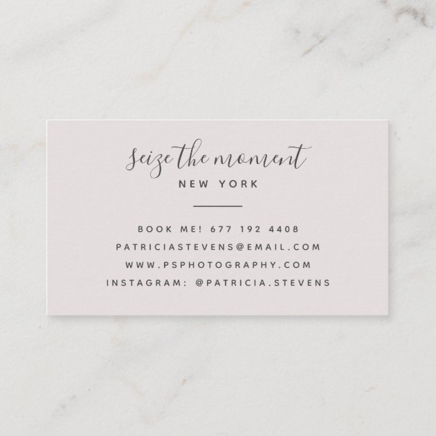 Modern gray photographer script typography photo business card (back side)