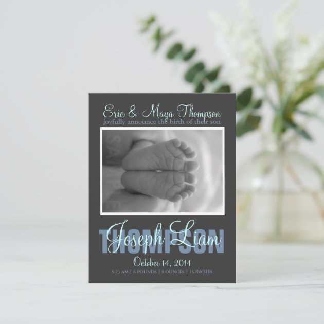 Preppy Script Photo Baby Boy Birth Announcement