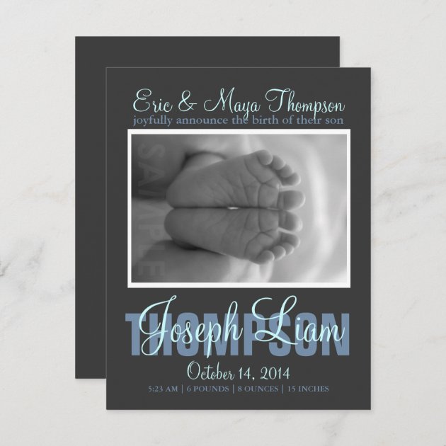 Preppy Script Photo Baby Boy Birth Announcement