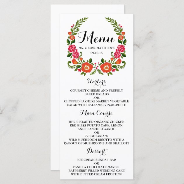 The Modern Floral Wreath Wedding Collection Menu