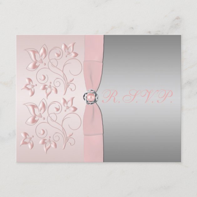 Pink and Silver Floral Reply Card