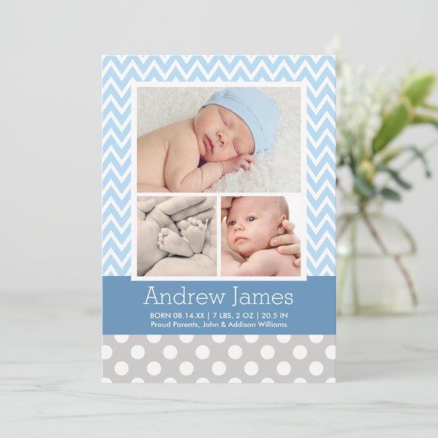 Photo Birth Announcement Card | Chevron Baby Boy