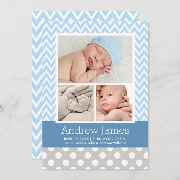 Photo Birth Announcement Card | Chevron Baby Boy