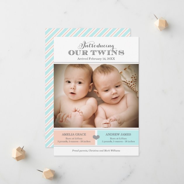 Twins Birth Announcement Invitation | Baby Girl And Boy