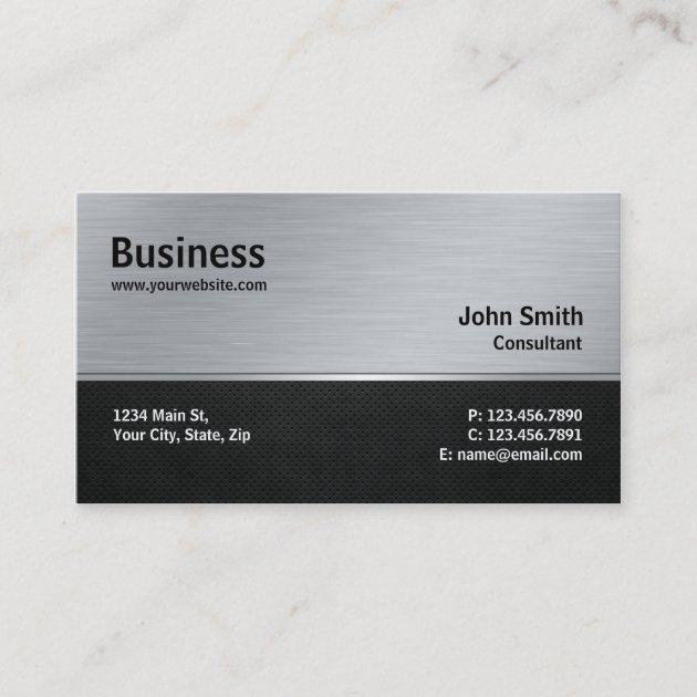Professional Elegant Modern Silver and Black Metal Business Card (front side)