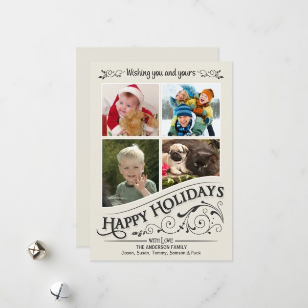 Vintage Happy Holidays 4-Photo Flat Card
